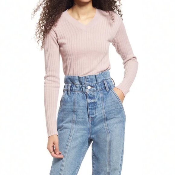 NEW Nordstrom Reagan V-Neck Ribbed Sweater Pink‎ Smoke Size 1X BP Knit Top Blush - Picture 2 of 13